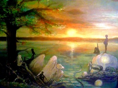 Pintura intitulada ""Sur l'autre rive"" por Karine Ferré, Obras de arte originais, Acrílico