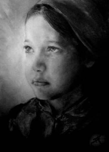 Dessin intitulée ""Portrait de jeune…" par Karine Ferré, Œuvre d'art originale, Craie