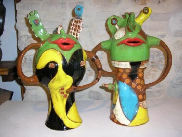Sculpture intitulée "COUPLE DINGO" par Karine Gervasi, Œuvre d'art originale, Céramique