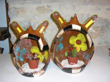 Sculpture titled "OEUFS CACTUS" by Karine Gervasi, Original Artwork, Ceramics