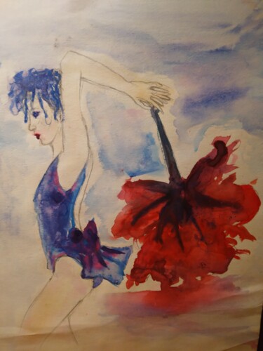 Painting titled "Danseuse" by Karine Gibault, Original Artwork, Watercolor