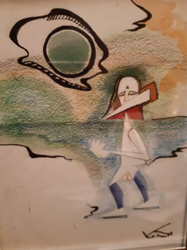 Peinture intitulée "L'homme qui a trop…" par Karine Gibault, Œuvre d'art originale, Crayon Monté sur Verre