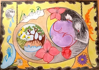Drawing titled "Amour et Création" by Karine Guézet Raclot, Original Artwork, Pastel Mounted on Plexiglass