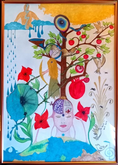 图画 标题为“L'Arbre des Vies” 由Karine Guézet Raclot, 原创艺术品, 水彩