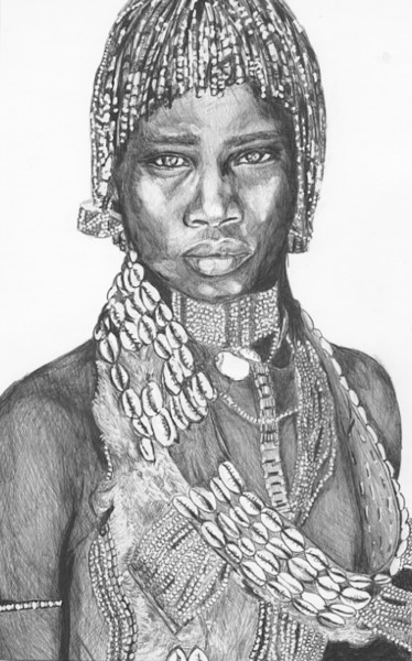 Zeichnungen mit dem Titel "Africaine stylo bil…" von Karine Lambert, Original-Kunstwerk, Kugelschreiber