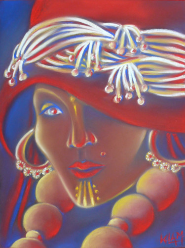 Disegno intitolato "Portrait de Femme B…" da Kalam, Opera d'arte originale, Pastello