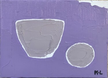 Schilderij getiteld "Nature morte violet…" door Karine Lejeune, Origineel Kunstwerk, Olie Gemonteerd op Frame voor houten br…