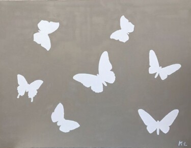 Painting titled "papillons" by Karine Lejeune, Original Artwork, Oil Mounted on Wood Stretcher frame