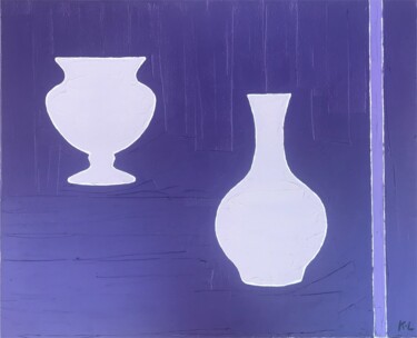 Malarstwo zatytułowany „Nature morte violet…” autorstwa Karine Lejeune, Oryginalna praca, Olej Zamontowany na Drewniana rama…