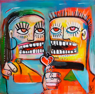 Painting titled "Mon ex et moi" by Karine Me Moon, Original Artwork, Acrylic Mounted on Wood Stretcher frame