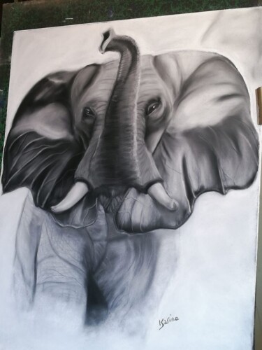 Peinture intitulée "Portrait Elephant" par Karine Menghi, Œuvre d'art originale, Pastel