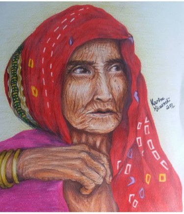 Desenho intitulada "Anciã" por Karine Micoanski, Obras de arte originais, Lápis
