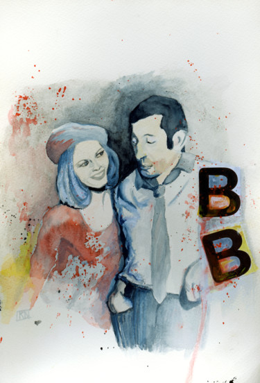 Tekening getiteld "Initials BB" door Karine Nicolleau, Origineel Kunstwerk, Aquarel