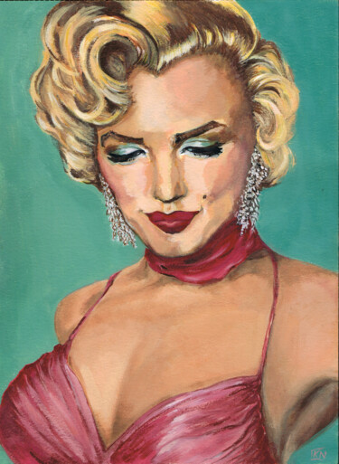 Painting titled "Maryline Monroe" by Karine Nicolleau, Original Artwork, Gouache Mounted on Cardboard