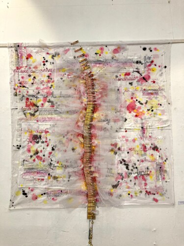 Textielkunst getiteld "La colonne de l'ange" door Karine Szczépaniak, Origineel Kunstwerk, Borduurwerk