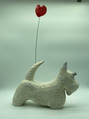 Scultura intitolato "Scottish terrier Ec…" da Karine Verdier, Opera d'arte originale, Legno