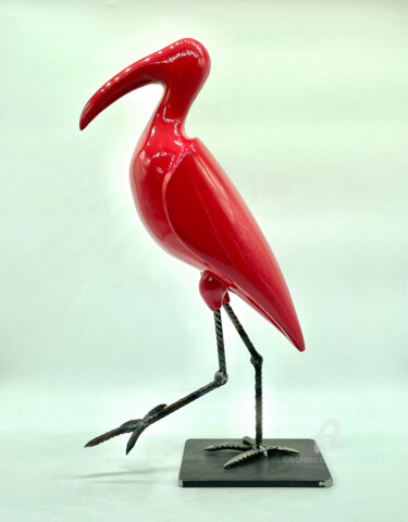 Skulptur mit dem Titel "Ibis rouge" von Karine Verdier, Original-Kunstwerk, Holz