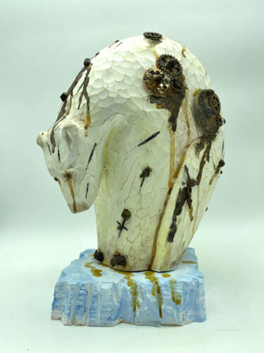 Sculpture titled "La Fin Du Temps" by Karine Verdier, Original Artwork, Wood