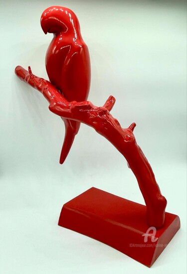 雕塑 标题为“Perroquet rouge” 由Karine Verdier, 原创艺术品, 木