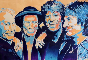 Schilderij getiteld "The Rolling Stones" door Karine Villard, Origineel Kunstwerk, Acryl