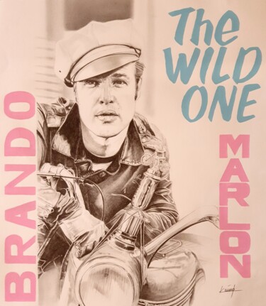 Zeichnungen mit dem Titel "Marlon Brando" von Karine Villard, Original-Kunstwerk, Bleistift