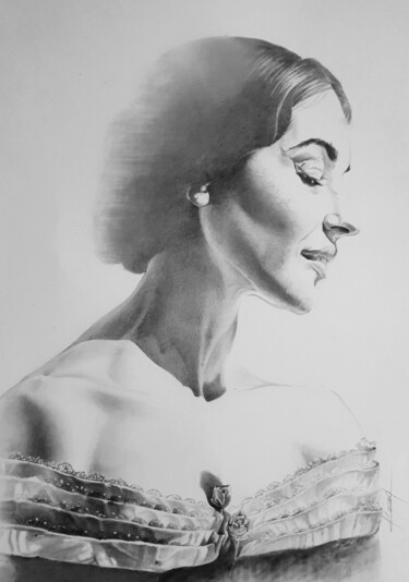 Drawing titled "Maria Callas" by Karine Villard, Original Artwork, Pencil