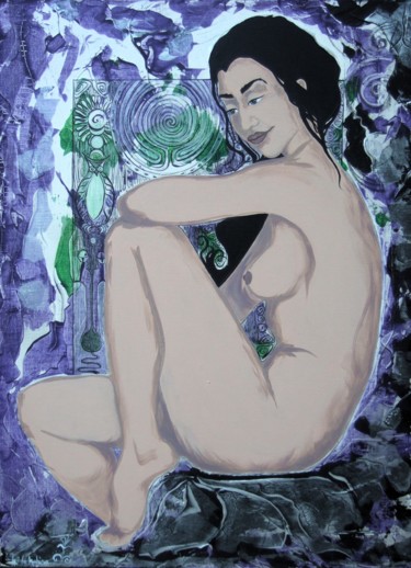 Schilderij getiteld "La Confiante" door Karine Cathala (KA), Origineel Kunstwerk, Acryl