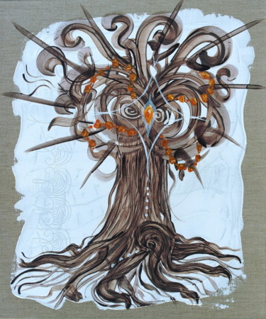 Painting titled "Arbre de Vie / Ambre" by Karine Cathala (KA), Original Artwork, Acrylic