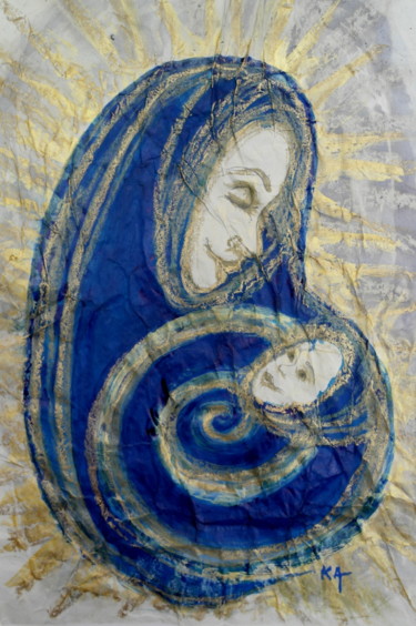 Рисунок под названием "Mère à l'Enfant" - Karine Cathala (KA), Подлинное произведение искусства, Чернила