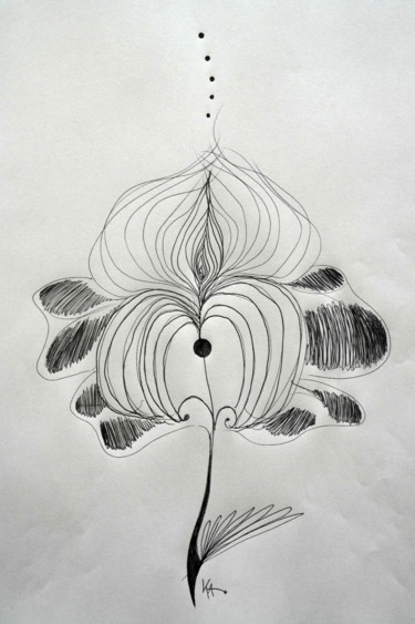 Disegno intitolato "Floraison d'équinoxe" da Karine Cathala (KA), Opera d'arte originale, Biro