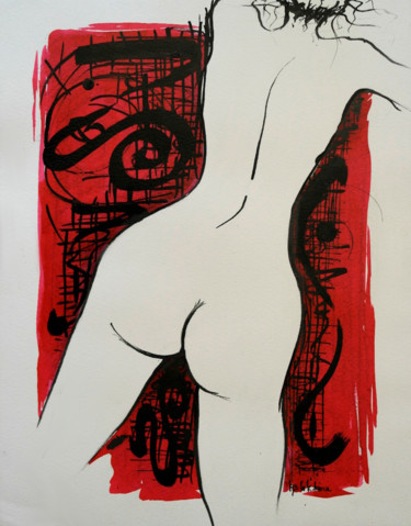 Dessin intitulée "Rouge Désir" par Karine Cathala (KA), Œuvre d'art originale, Encre