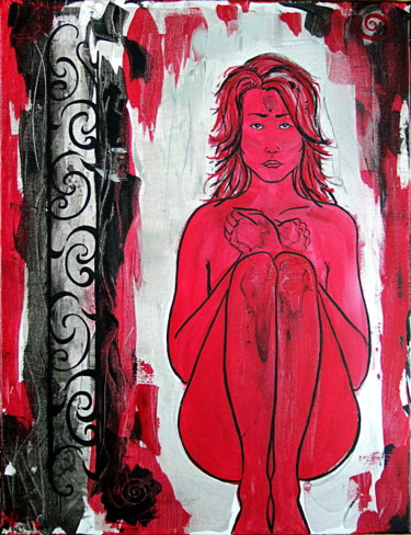 Painting titled "La Blessée" by Karine Cathala (KA), Original Artwork, Acrylic
