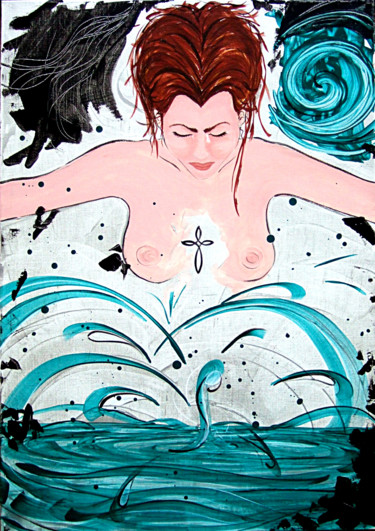 Painting titled "La Pleureuse" by Karine Cathala (KA), Original Artwork, Acrylic