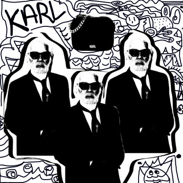 Digital Arts titled "Karl Lagerfeld" by Karine Collomb, Original Artwork, Digital Painting Mounted on Wood Stretcher frame
