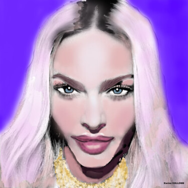 Painting titled "Madonna Pop" by Karine Collomb, Original Artwork, Digital Painting Mounted on Wood Stretcher frame