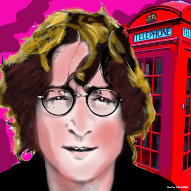 Digital Arts titled "John Lennon" by Karine Collomb, Original Artwork, Digital Painting Mounted on Wood Stretcher frame