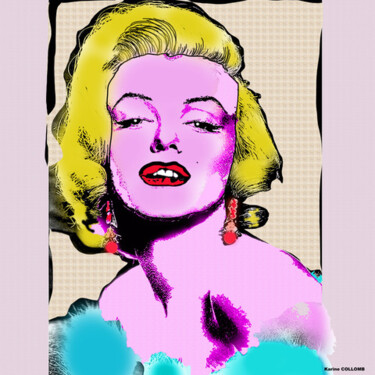 Painting titled "Marylin Monroe" by Karine Collomb, Original Artwork, Digital Painting Mounted on Wood Stretcher frame