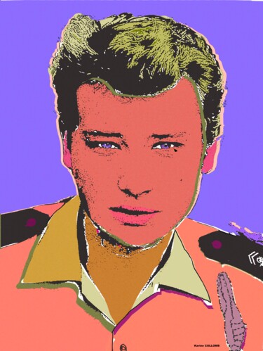 Painting titled "Johnny Hallyday" by Karine Collomb, Original Artwork, Digital Painting Mounted on Wood Stretcher frame
