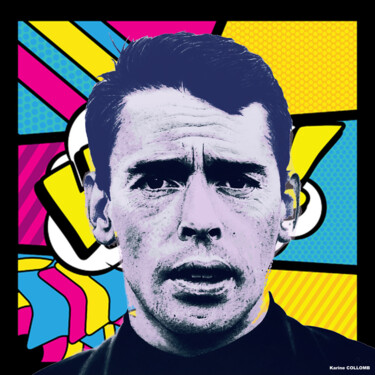 Painting titled "Jacques Brel" by Karine Collomb, Original Artwork, Digital Painting Mounted on Wood Stretcher frame