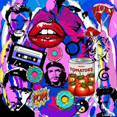 Painting titled "Pop music" by Karine Collomb, Original Artwork, Digital Painting Mounted on Wood Stretcher frame