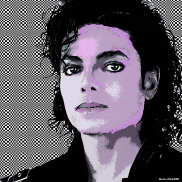 Painting titled "Michael Jackson" by Karine Collomb, Original Artwork, Digital Painting Mounted on Wood Stretcher frame