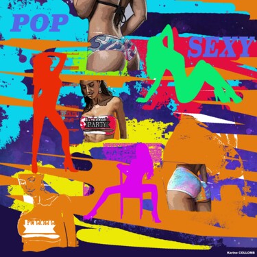 Painting titled "Pop Sexy" by Karine Collomb, Original Artwork, Digital Painting Mounted on Wood Stretcher frame
