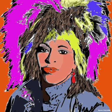 Pintura intitulada "Tina Turner" por Karine Collomb, Obras de arte originais, Pintura digital Montado em Armação em madeira
