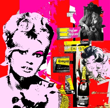 Painting titled "Pop champagne" by Karine Collomb, Original Artwork, Digital Painting Mounted on Wood Stretcher frame
