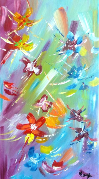 Malerei mit dem Titel "flowers of paradise" von Karine Locke, Original-Kunstwerk, Acryl