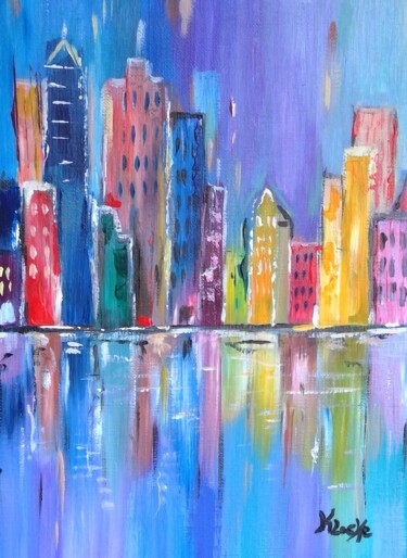 Painting titled "New-York" by Karine Locke, Original Artwork, Acrylic