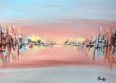 Painting titled "New-York - Hudson R…" by Karine Locke, Original Artwork, Acrylic Mounted on Wood Stretcher frame