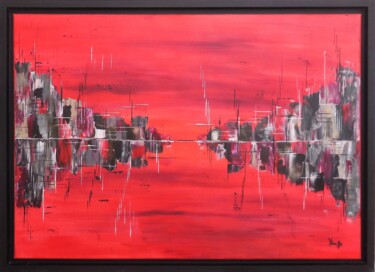 Painting titled "En rouge et noir" by Karine Locke, Original Artwork, Acrylic Mounted on Wood Stretcher frame