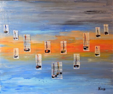 Painting titled "Beautiful sunset" by Karine Locke, Original Artwork, Acrylic Mounted on Wood Stretcher frame