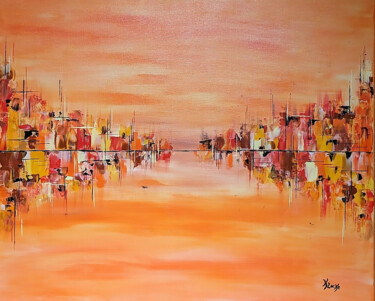 Painting titled "Soleil couchant" by Karine Locke, Original Artwork, Acrylic Mounted on Wood Stretcher frame